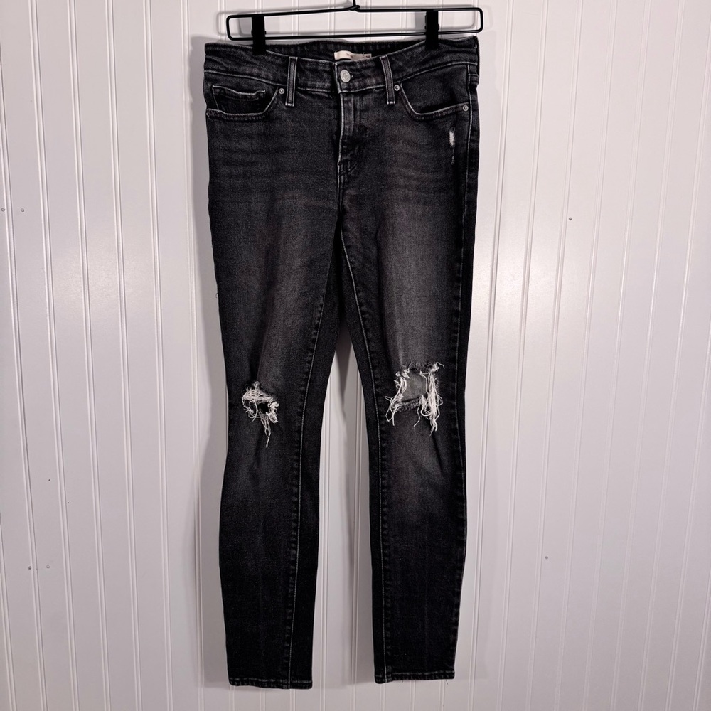 Levi’s Women’s 711 Skinny Distressed Black Denim Jeans Size 28